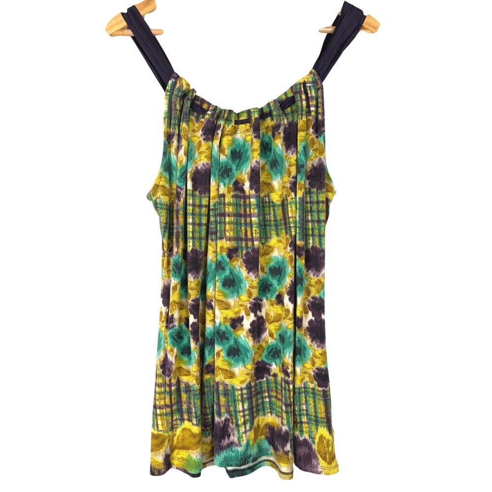 Deletta Anthropologie Tank Top M Floral Plaid Print Rayon Blend Bohemian Relaxed - Picture 6 of 8